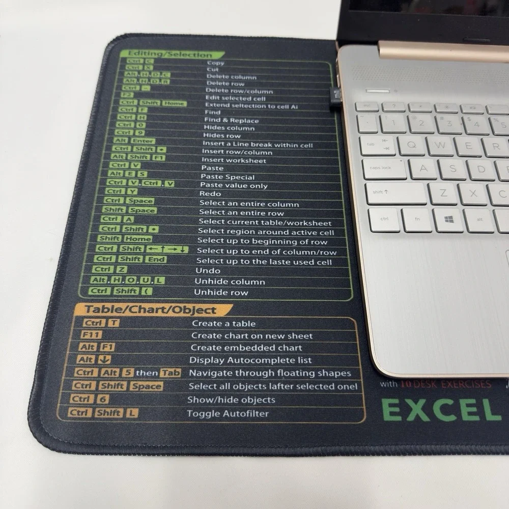 XL‎ Desk Mat Mouse Pad With Excel Shortcuts-Keyboard end Office Mat